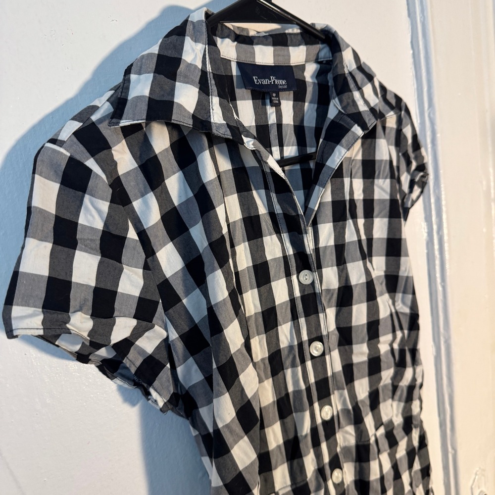 Evan-Picone Petite Black White Gingham Checkers Button Front Tie Back Dress 4P - Picture 2 of 7